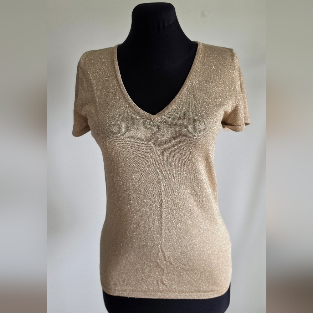 Next Metallic Shimmering White Gold Top With Slit Sleeves , UK 8 Or US 4